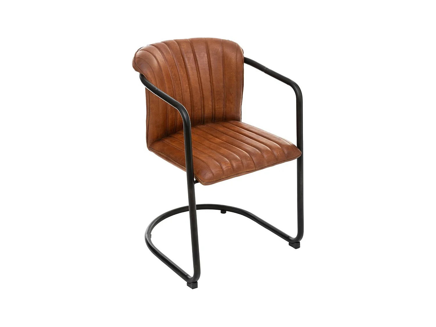 Fauteuil rétro en Cuir Cognac et structure en Métal Noir