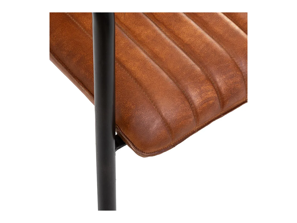 Fauteuil rétro en Cuir Cognac et structure en Métal Noir