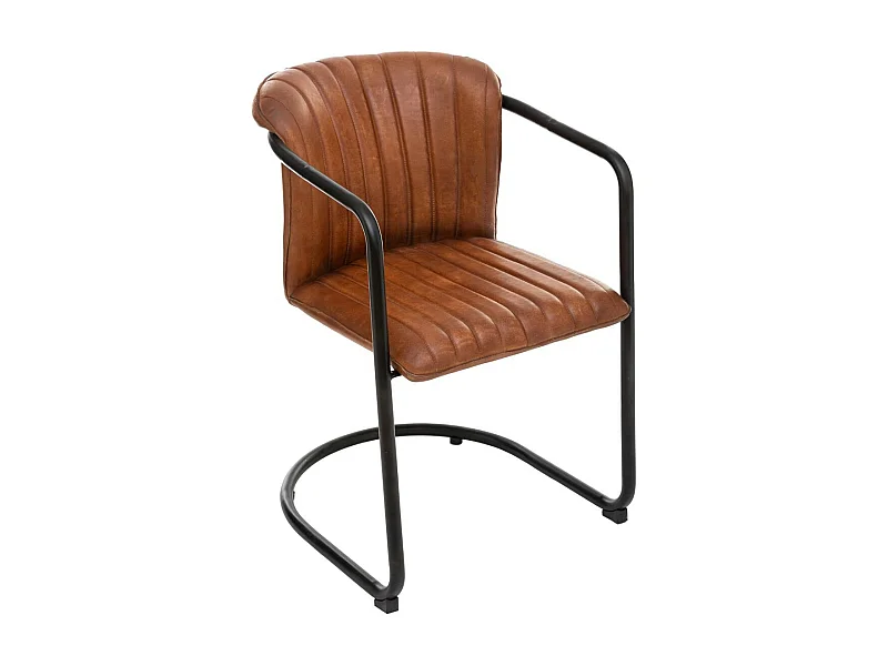 Fauteuil rétro en Cuir Cognac et structure en Métal Noir