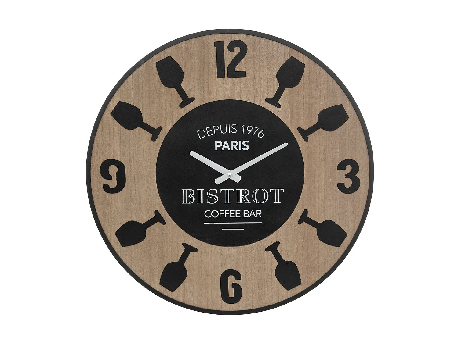 Pendule murale Bistrot en métal noir et bois D 57 cm