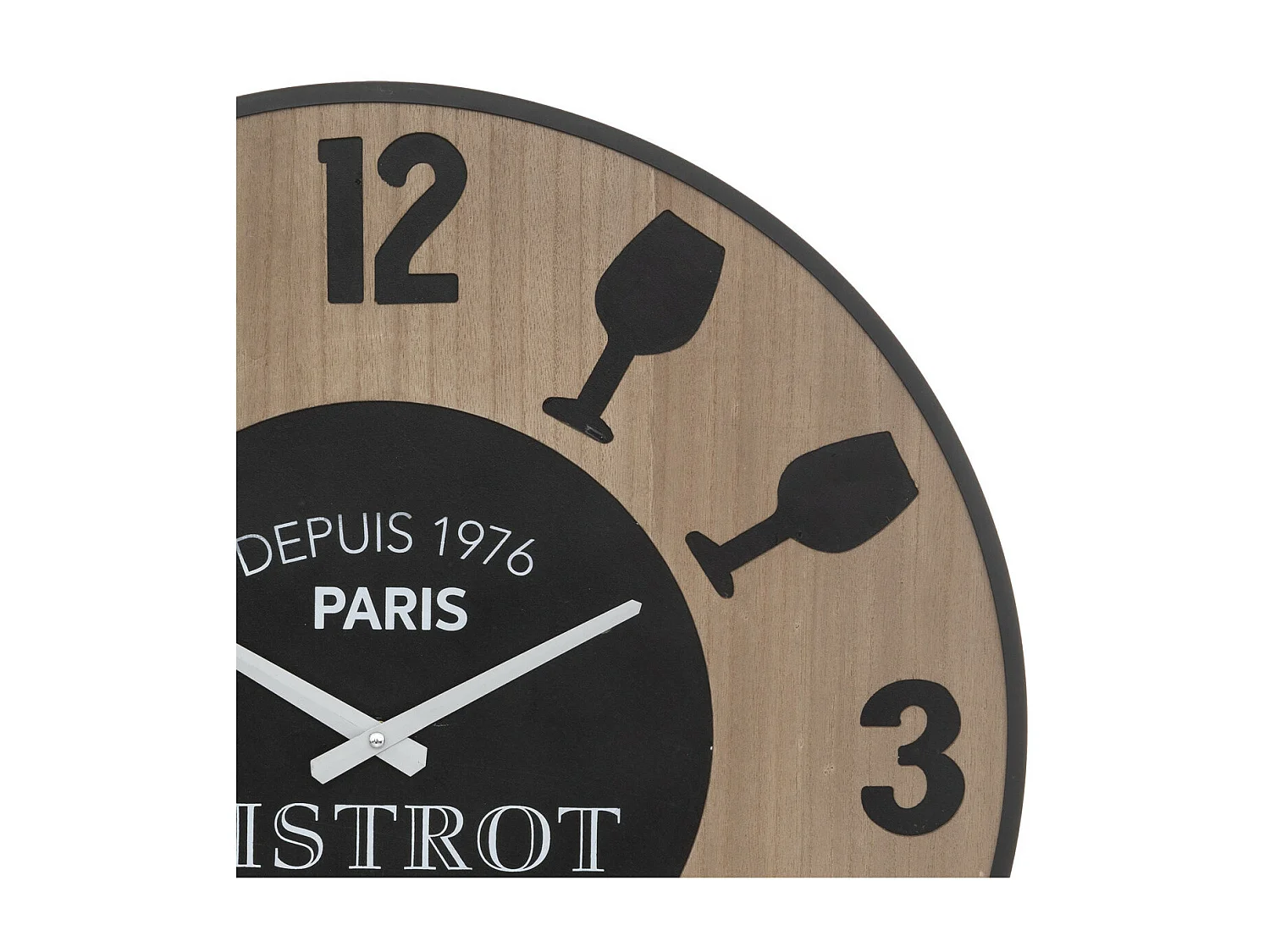 Pendule murale Bistrot en métal noir et bois D 57 cm