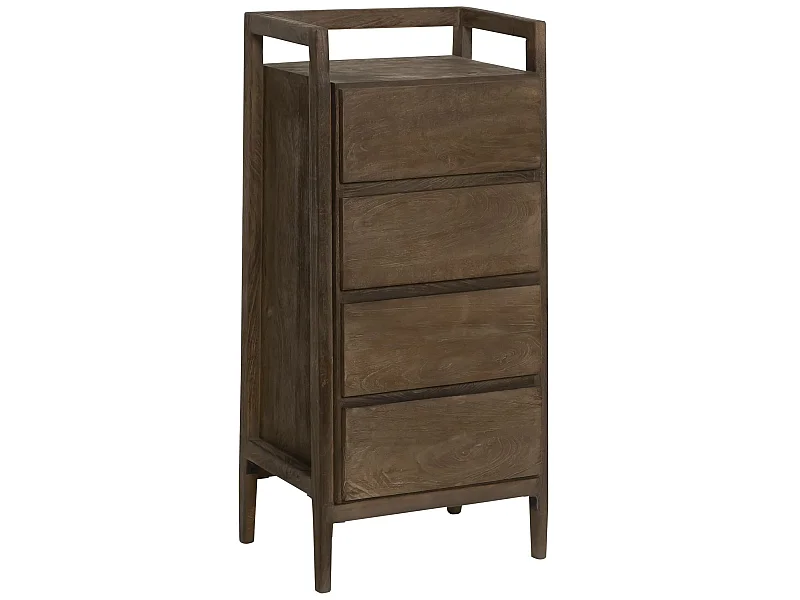 Cómoda de madera de mango marrón Emile con 4 cajones prácticos