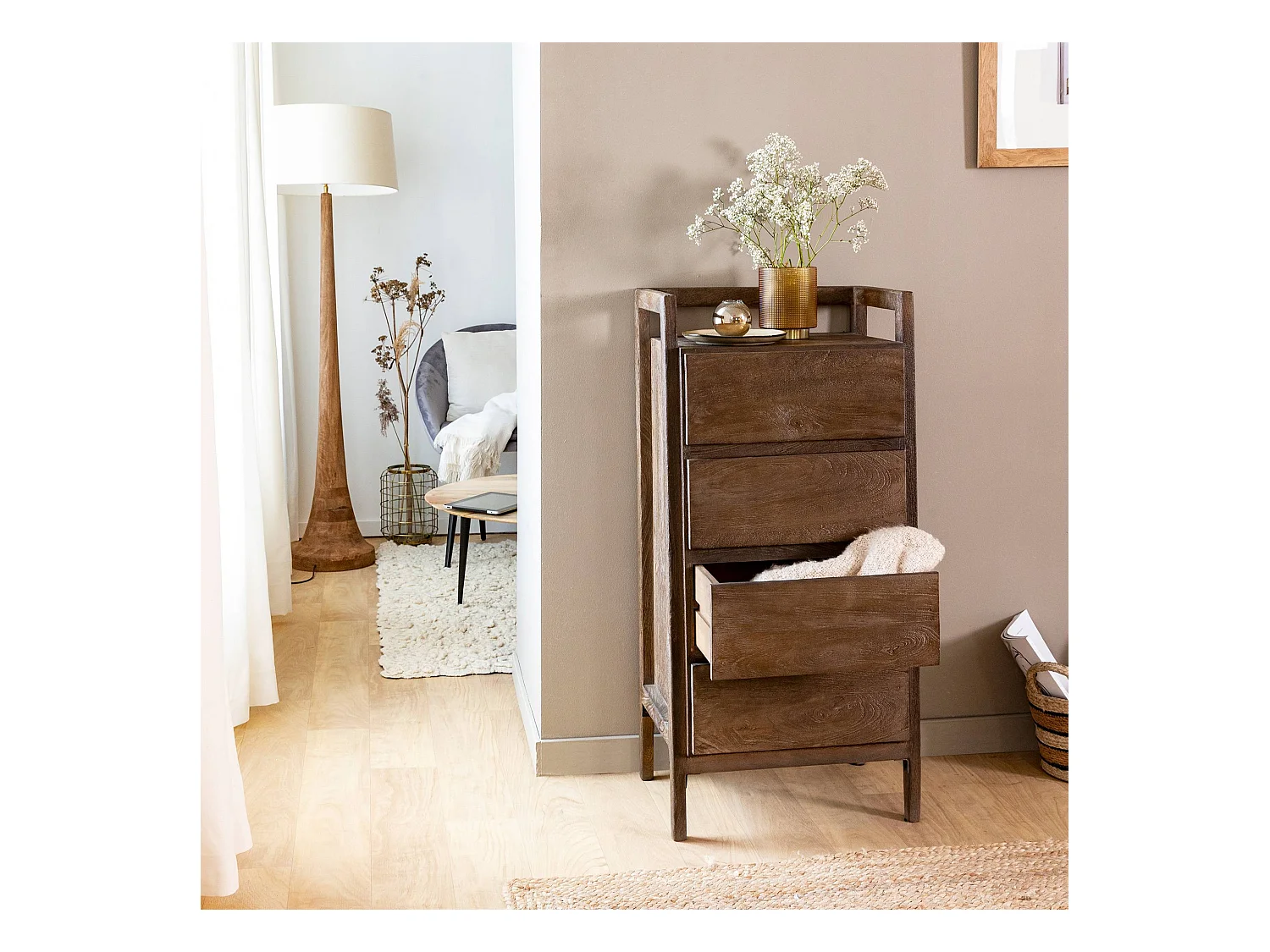 Chiffonnier en bois de manguier marron Emile