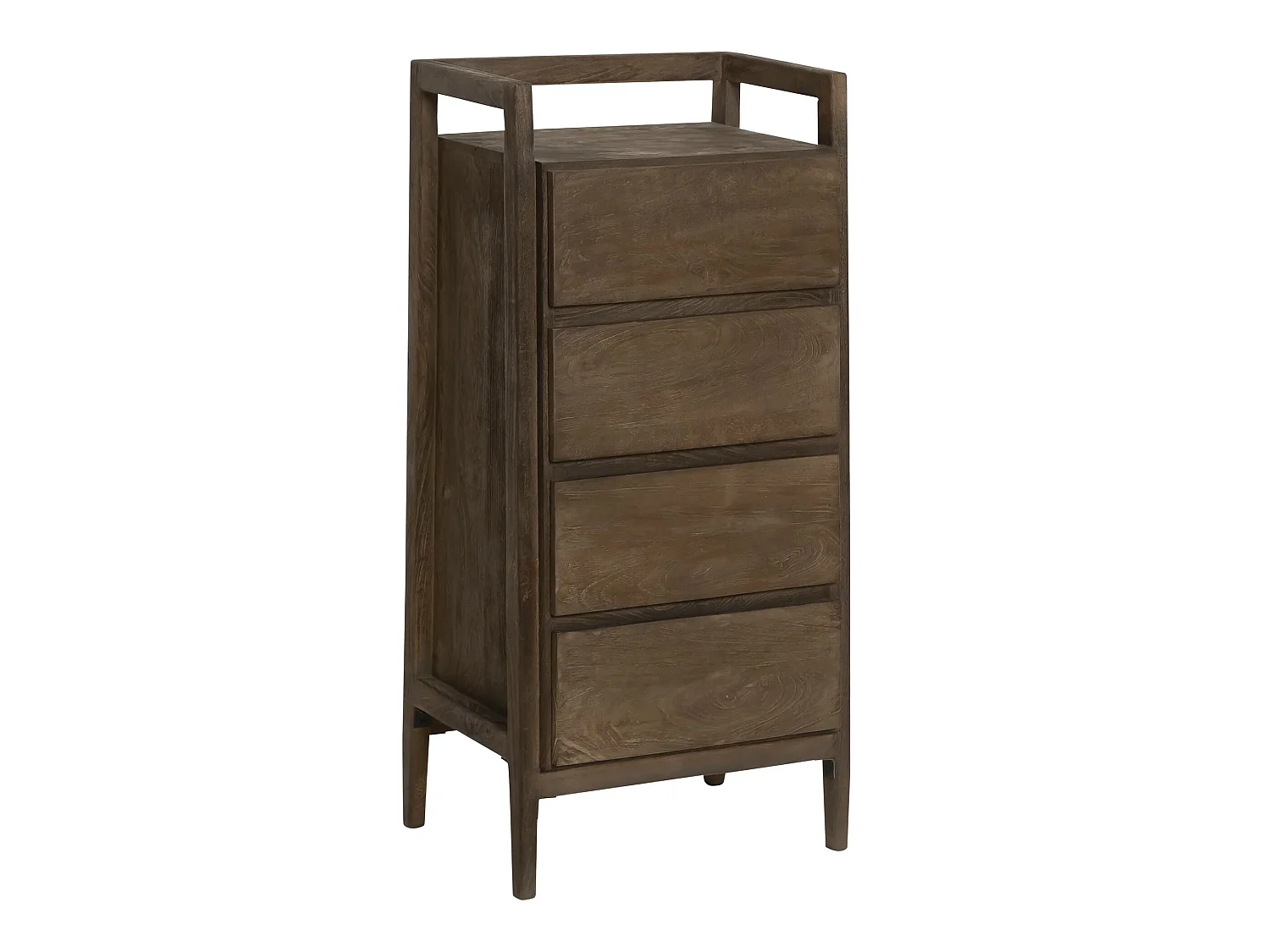 Cómoda de madera de mango marrón Emile con 4 cajones prácticos