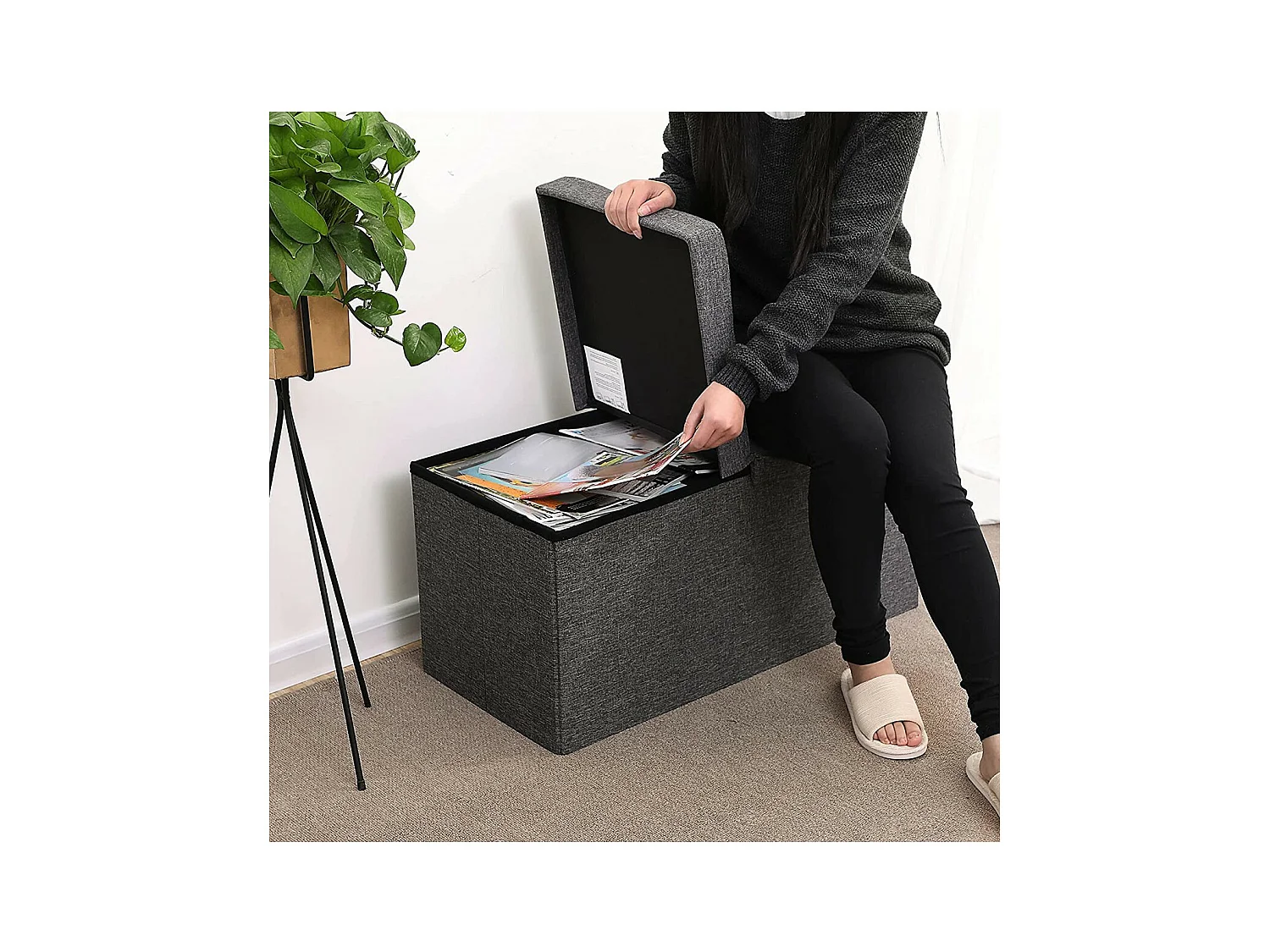 Cassa con coperchio pieghevole da 2 lati - L76 cm