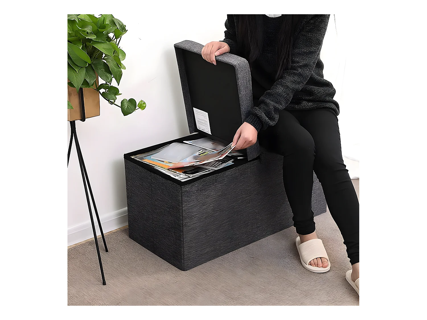 Cassa con coperchio pieghevole da 2 lati - L76 cm