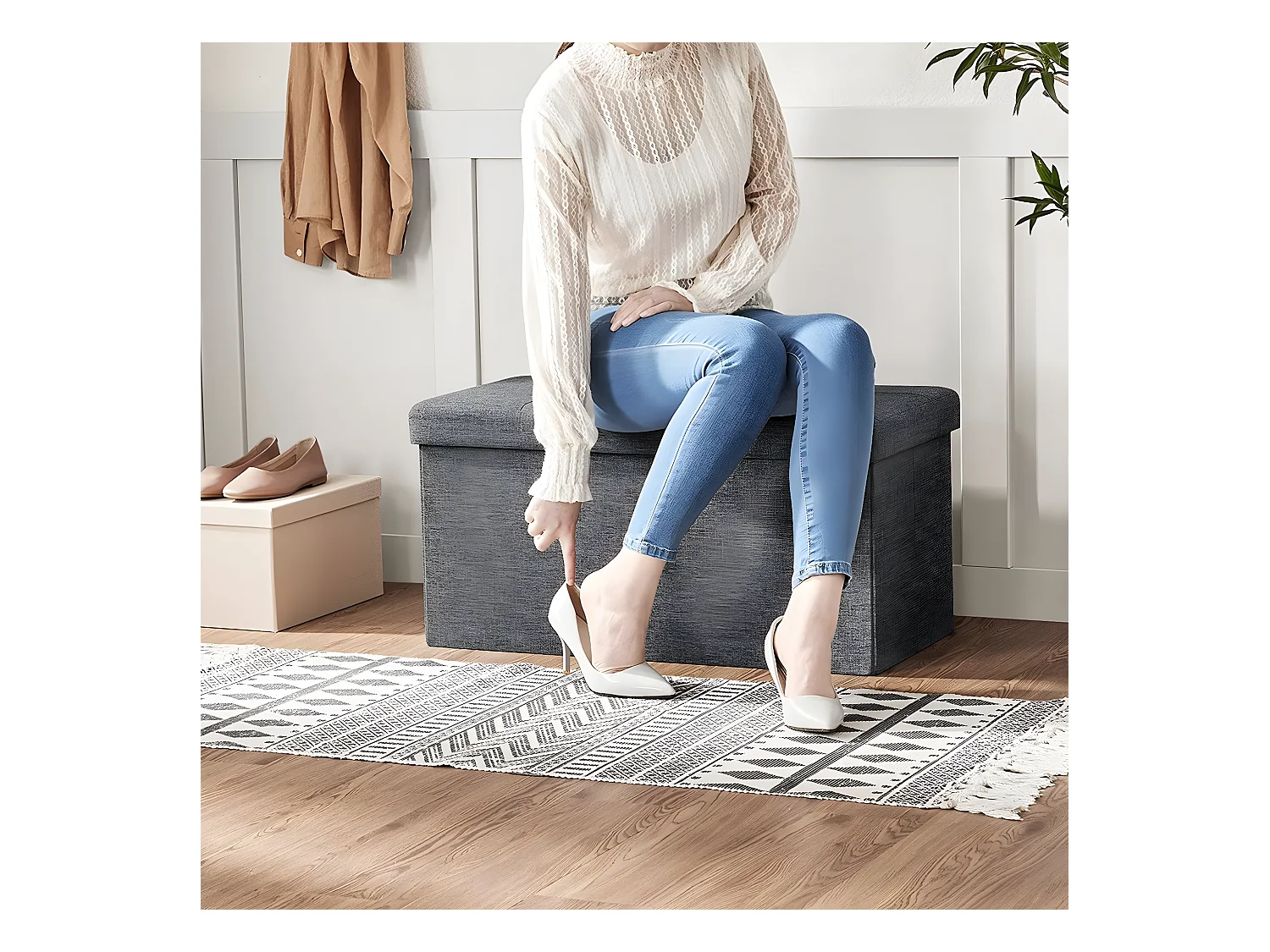 Cassa con coperchio pieghevole da 2 lati - L76 cm