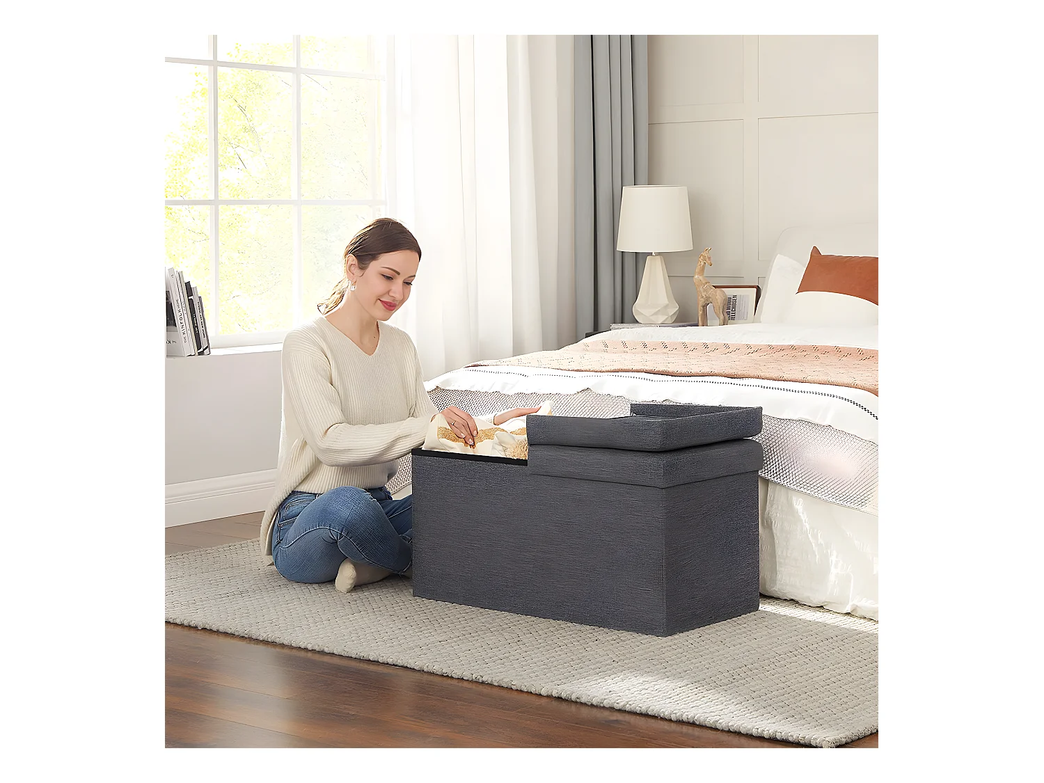 Cassa con coperchio pieghevole da 2 lati - L76 cm