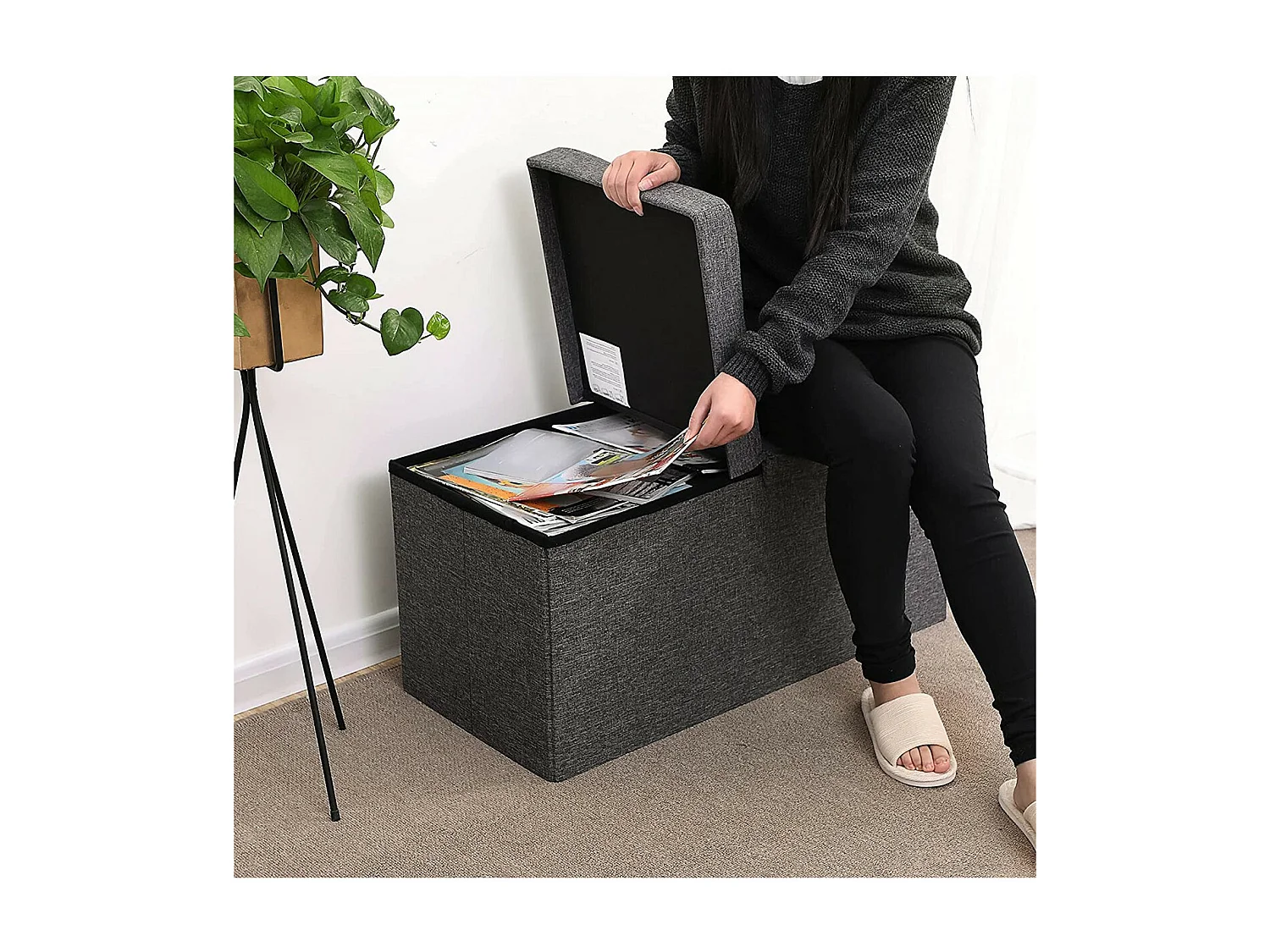 Caja de almacenamiento con tapa plegable en 2 lados - L76 cm