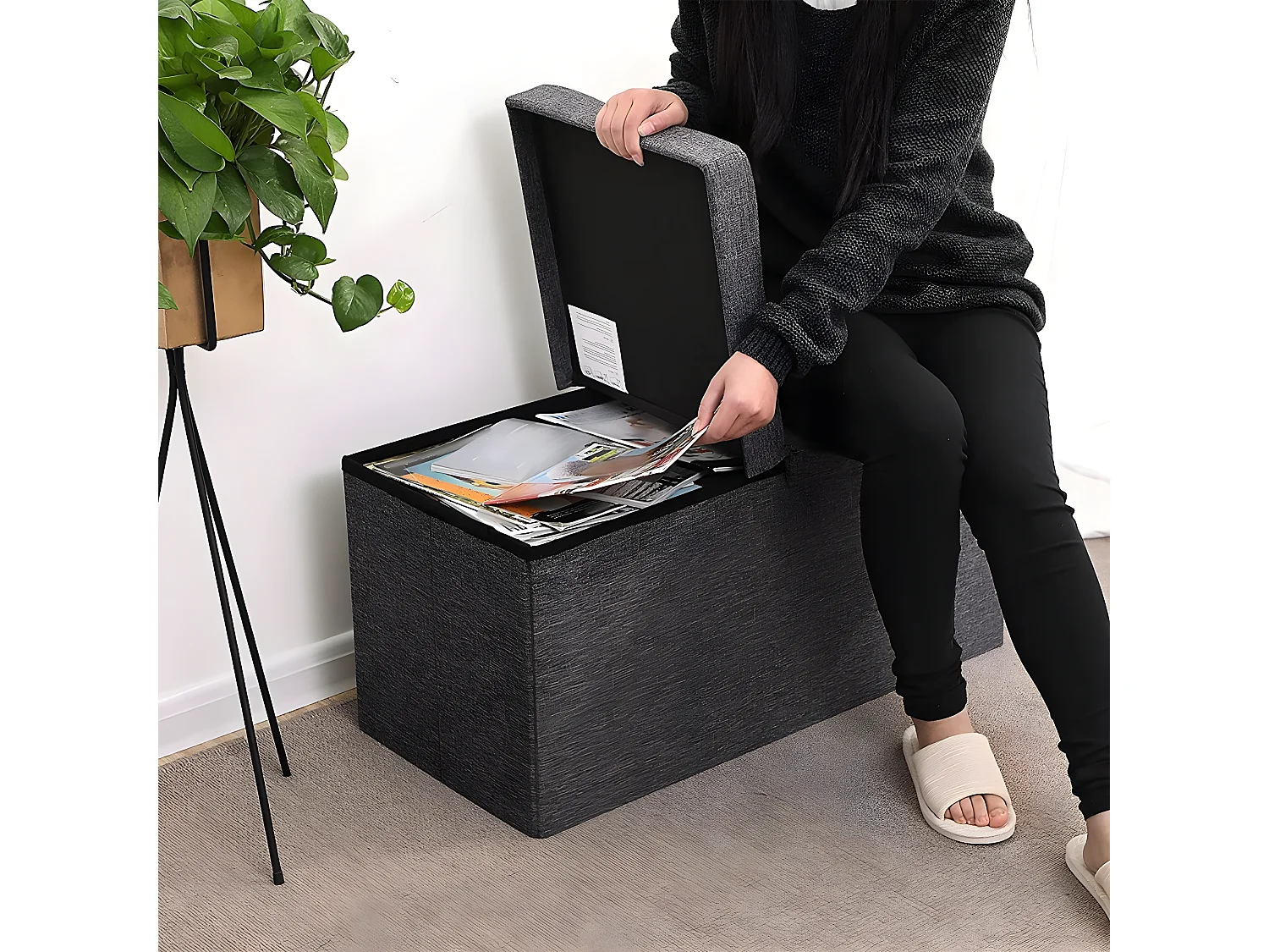 Caja de almacenamiento con tapa plegable en 2 lados - L76 cm