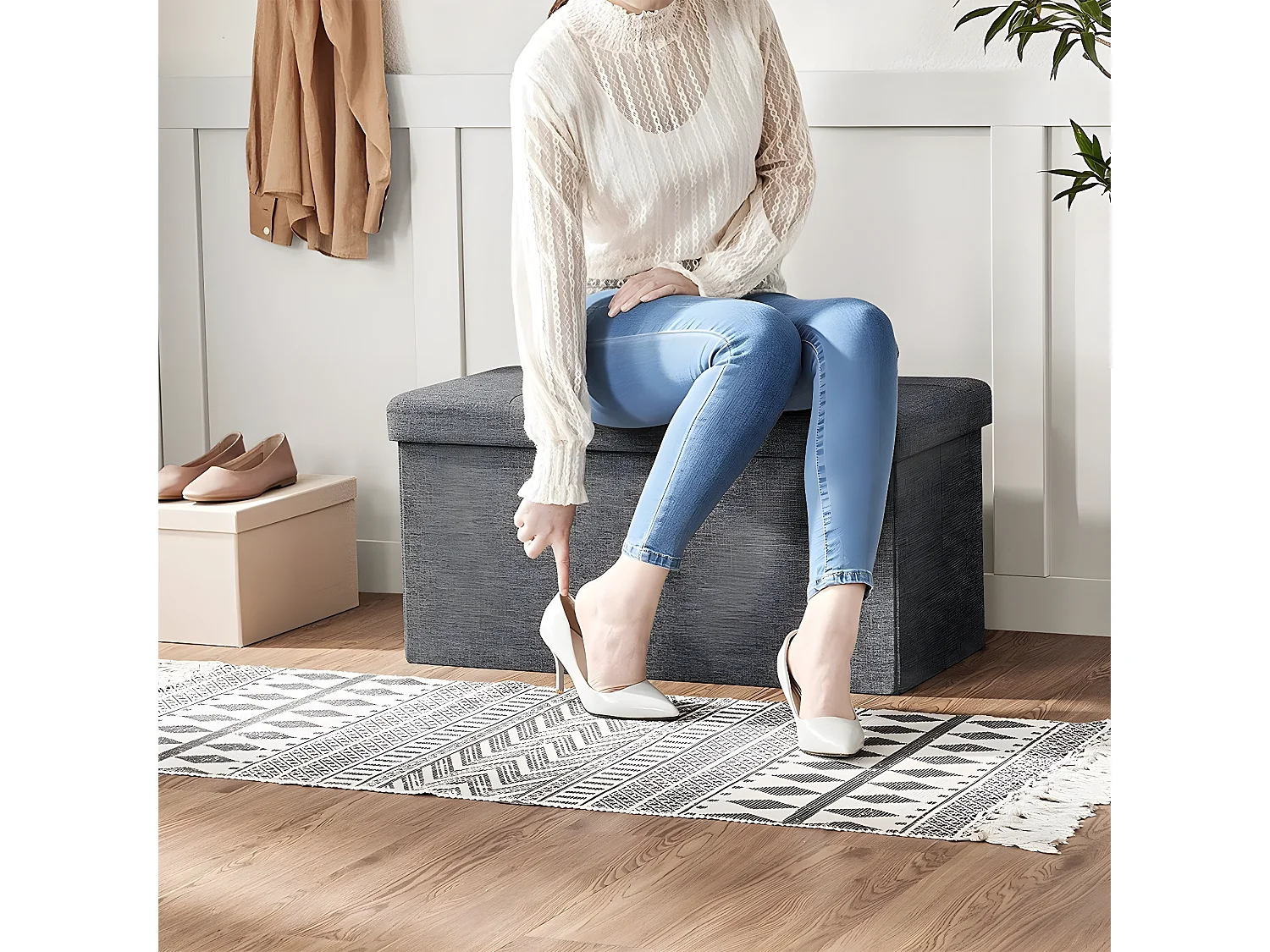 Caja de almacenamiento con tapa plegable en 2 lados - L76 cm