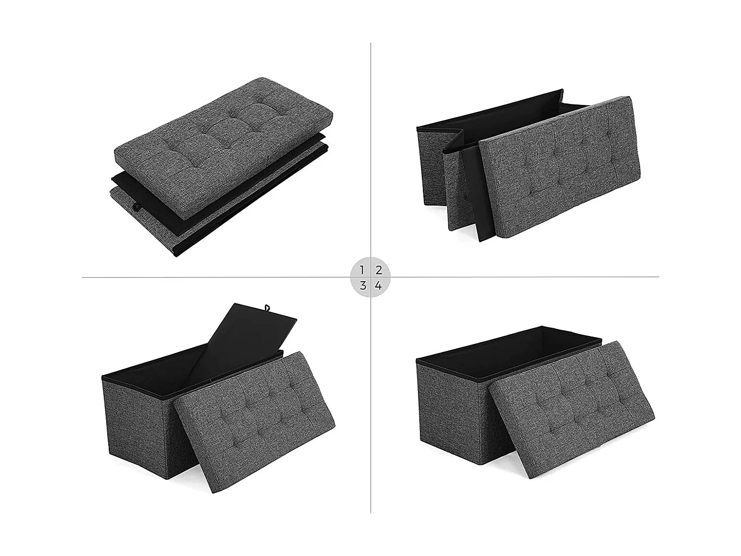 Caja de almacenamiento con tapa plegable en 2 lados - L76 cm