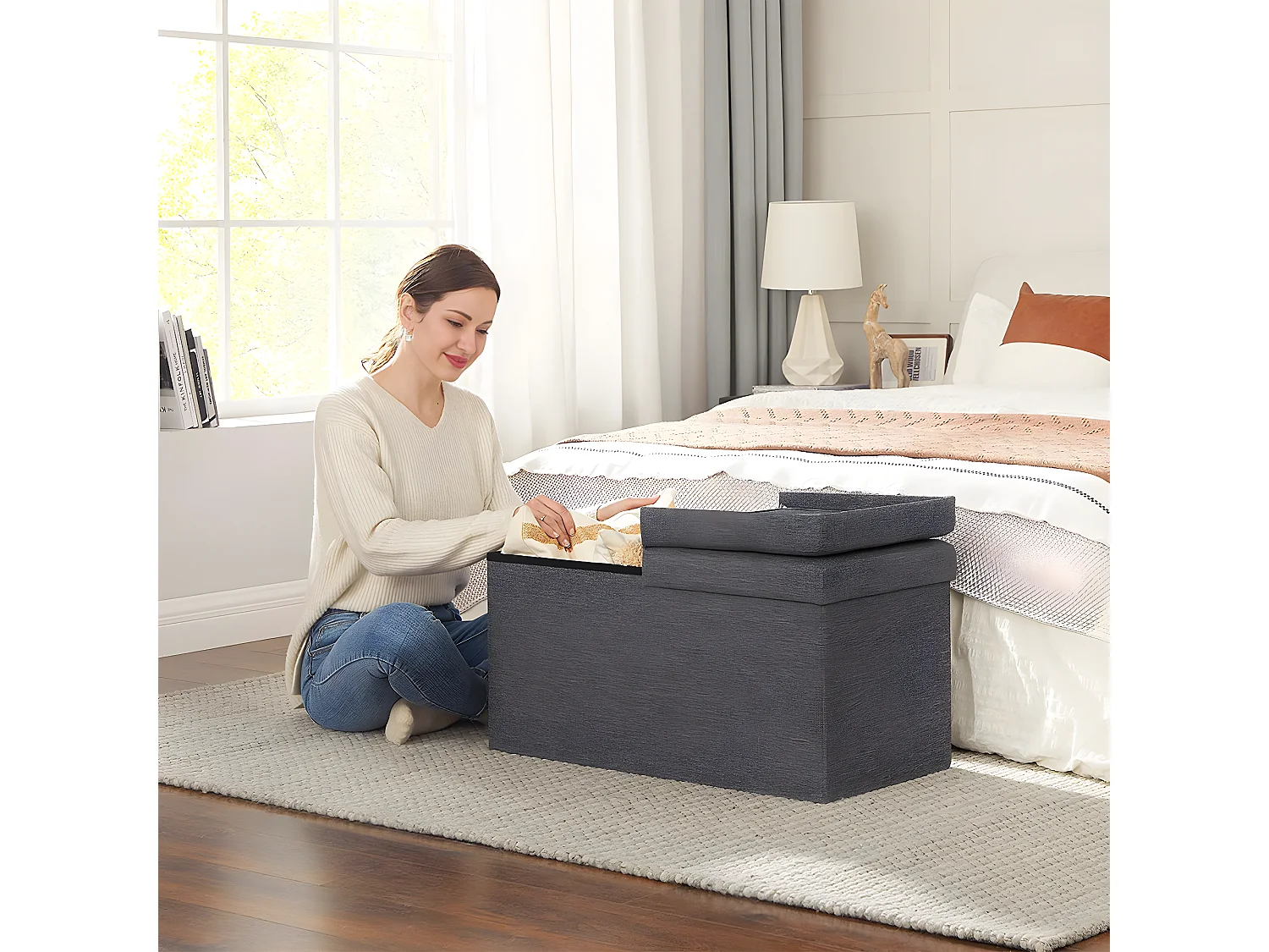 Caja de almacenamiento con tapa plegable en 2 lados - L76 cm