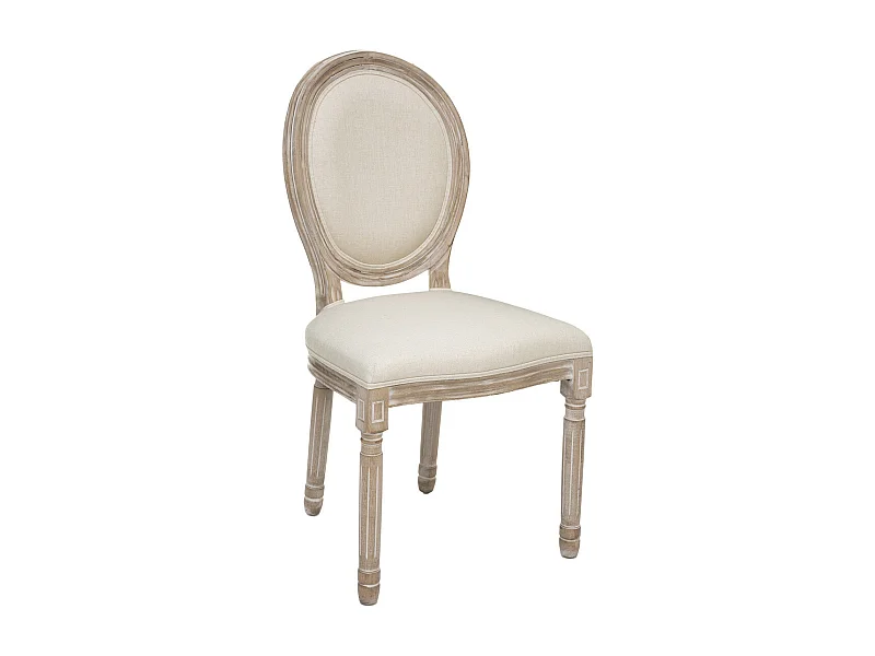 Chaise de table Beige Lin et pieds en Bois d'Hévéa