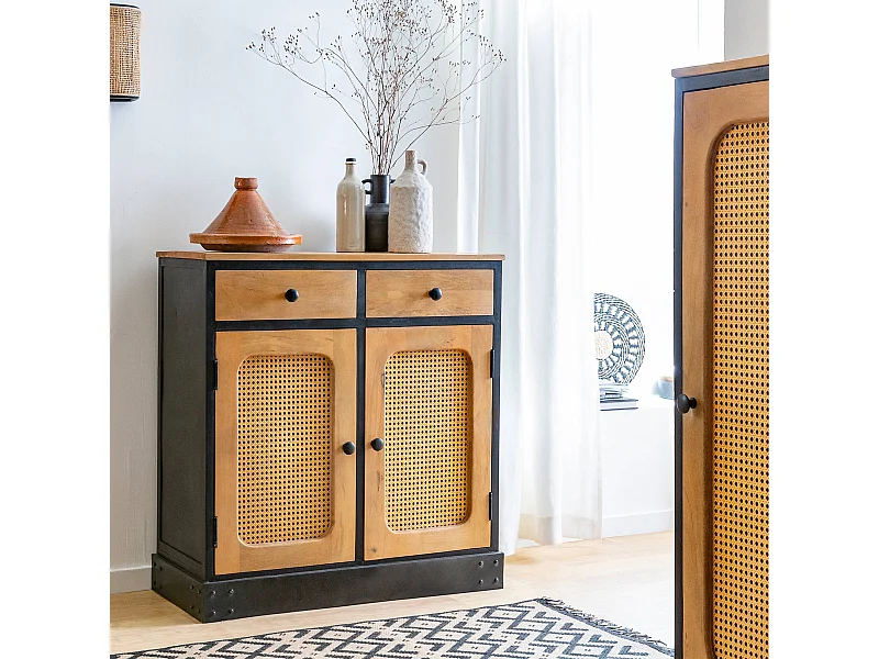 Buffet en bois de manguier et cannage Ezra
