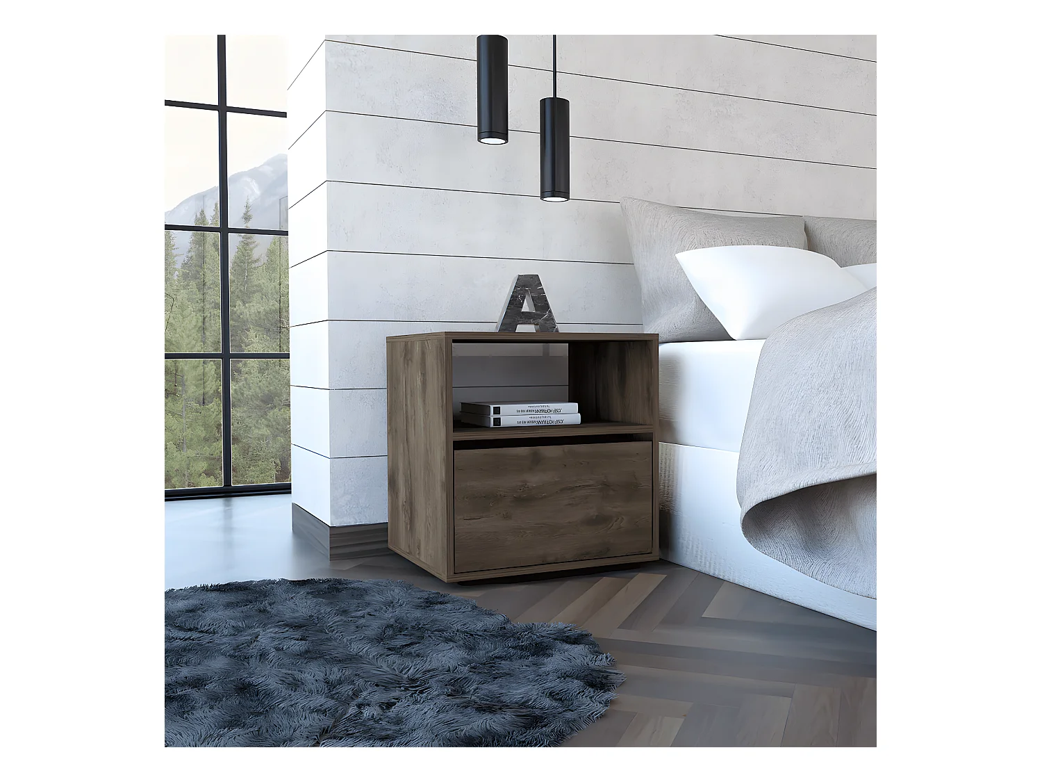 Nuit de Galanto avec 1 étagère et 1 tiroir, 52 cm à x 50cm L x 40cm P, acorn