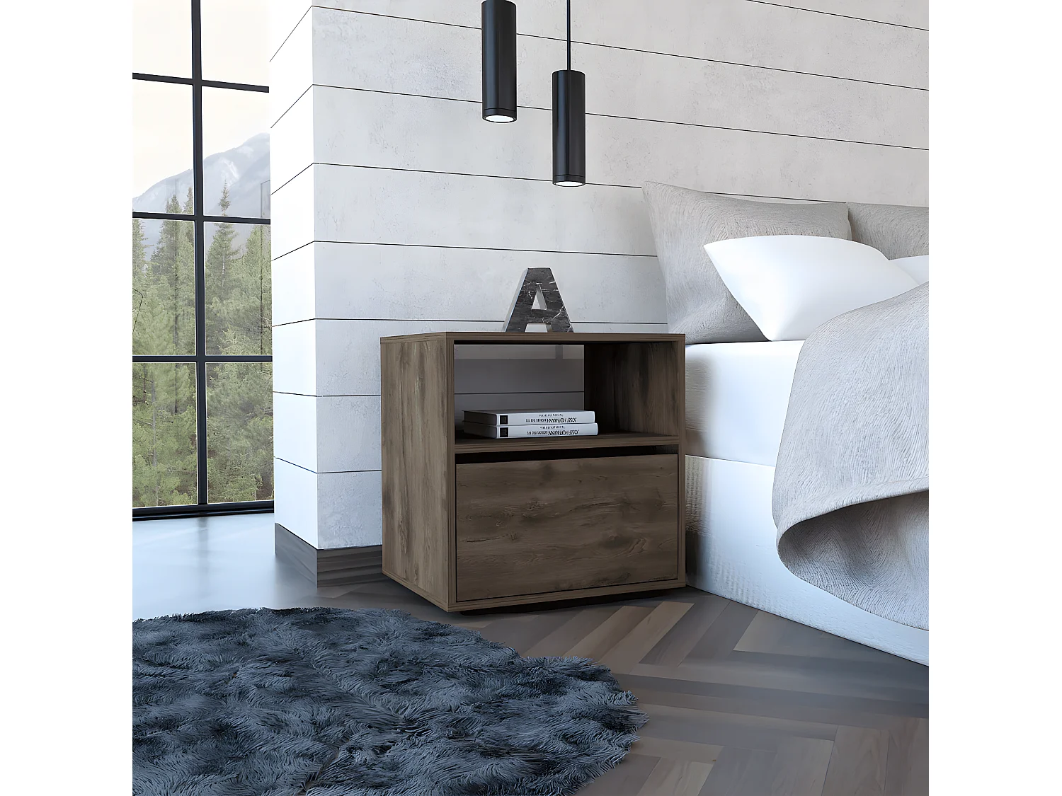 Nuit de Galanto avec 1 étagère et 1 tiroir, 52 cm à x 50cm L x 40cm P, acorn