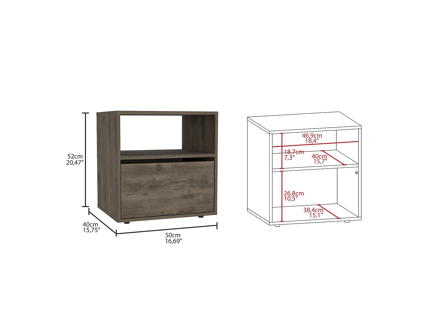 TUHOME CONCEPT Comodino Galanto da 50 cm, rovere scuro