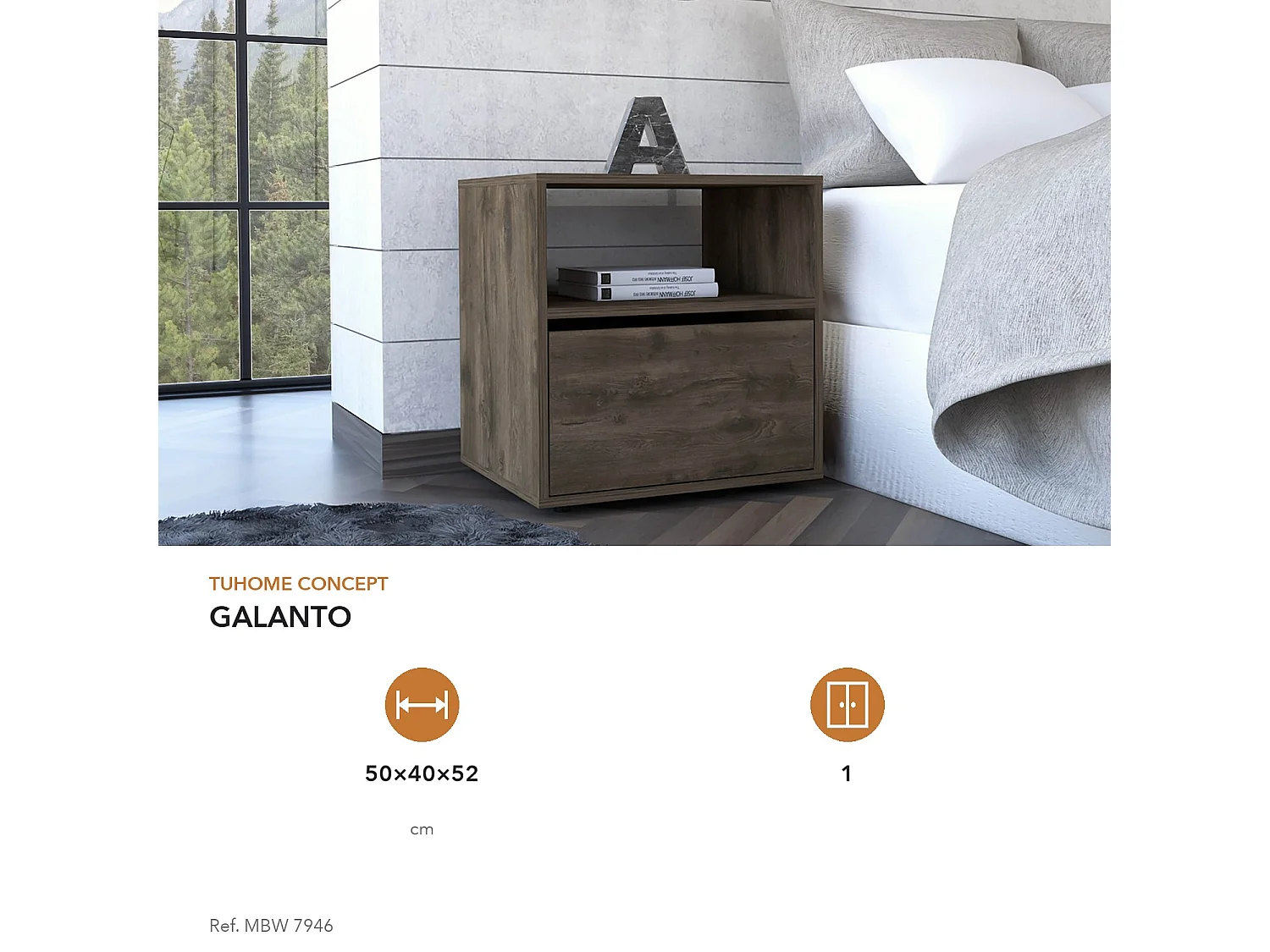 TUHOME CONCEPT Comodino Galanto da 50 cm, rovere scuro
