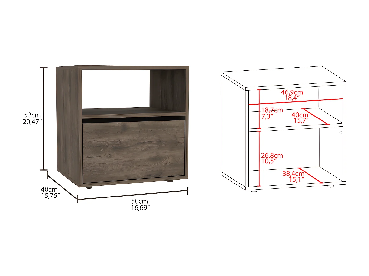 Mesa de Noche Galanto, con una puerta 52CM A X 50CM L X 40CM P Bellota