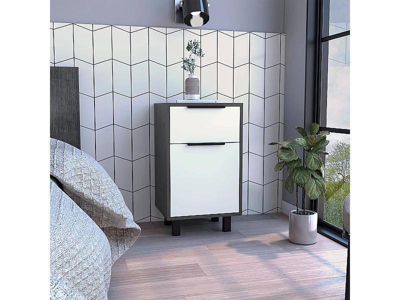 Comodino Kaia Z, con un cassetto 41,2 CM L X 36,3 CM P X 70 CM H. Rovere grigio / bianco