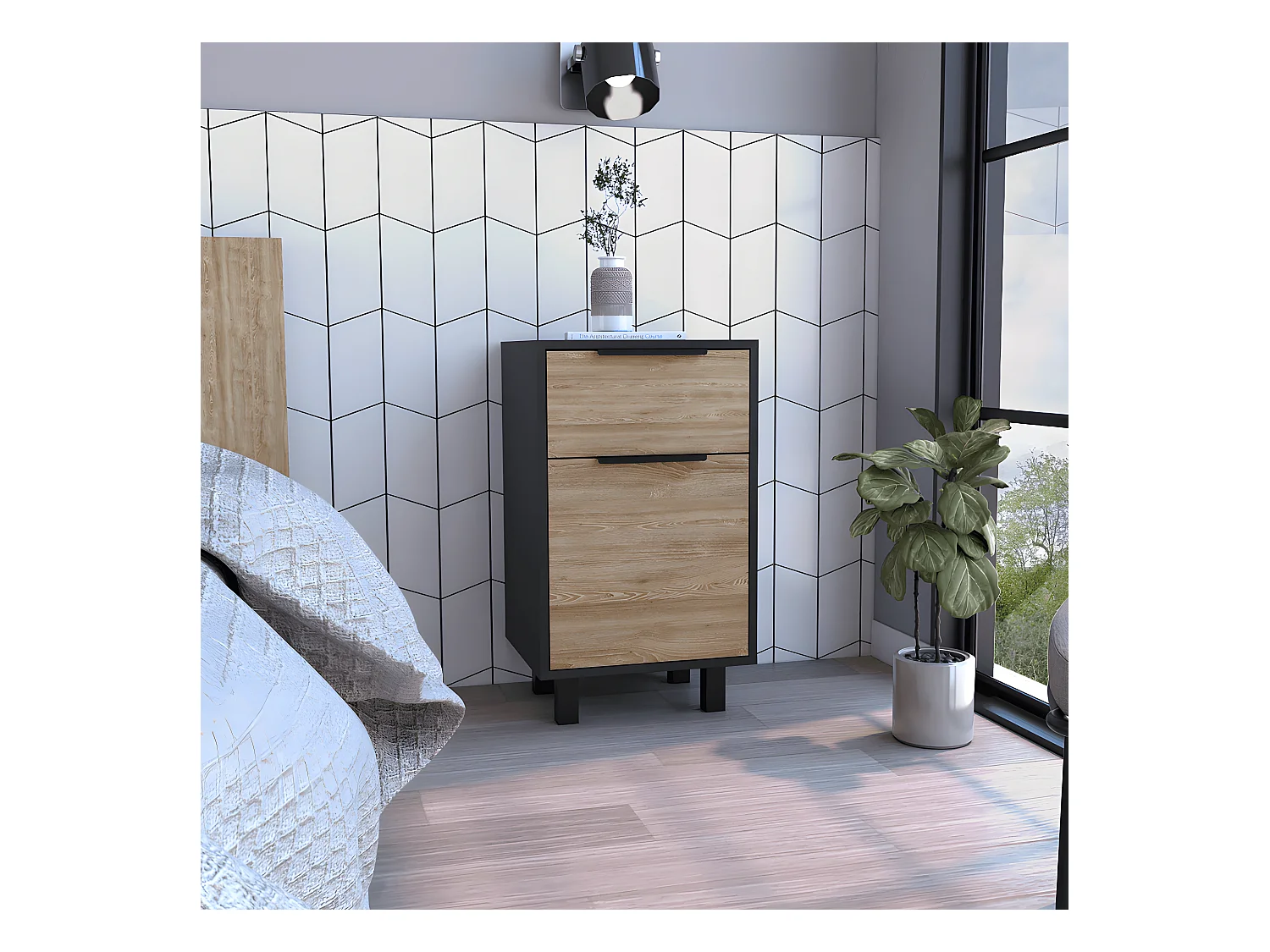 Table de nuit Kaia Z avec tiroir et armoire 41,2 cm L x 36,3 cm D x70cm A Caffe / Gray