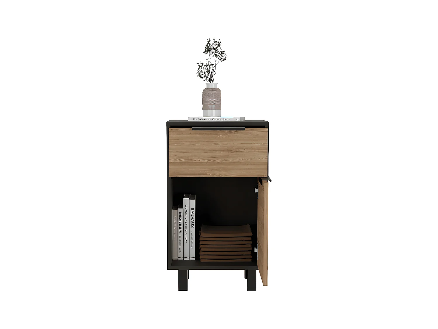 Table de nuit Kaia Z avec tiroir et armoire 41,2 cm L x 36,3 cm D x70cm A Caffe / Gray