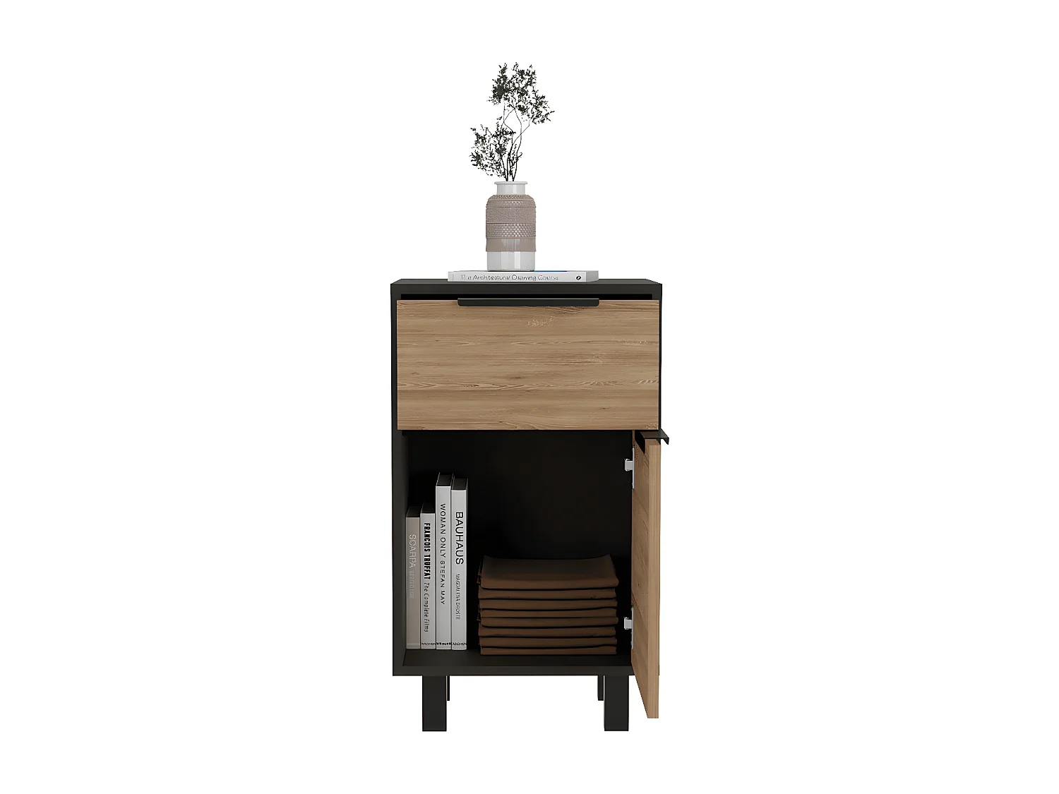 Comodino Kaia Z, con un cassetto 41,2CM L X 36,3CM P X 70CM L X 70CM H Nero / Miele