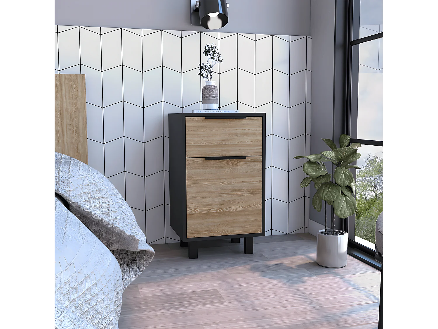 Comodino Kaia Z, con un cassetto 41,2CM L X 36,3CM P X 70CM L X 70CM H Nero / Miele