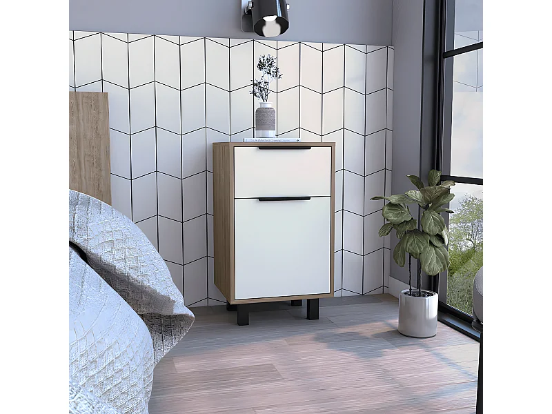 Table de nuit Kaia Z avec tiroir et armoire 41,2 cm L x 36,3 cm D x70cm au blanc / miel