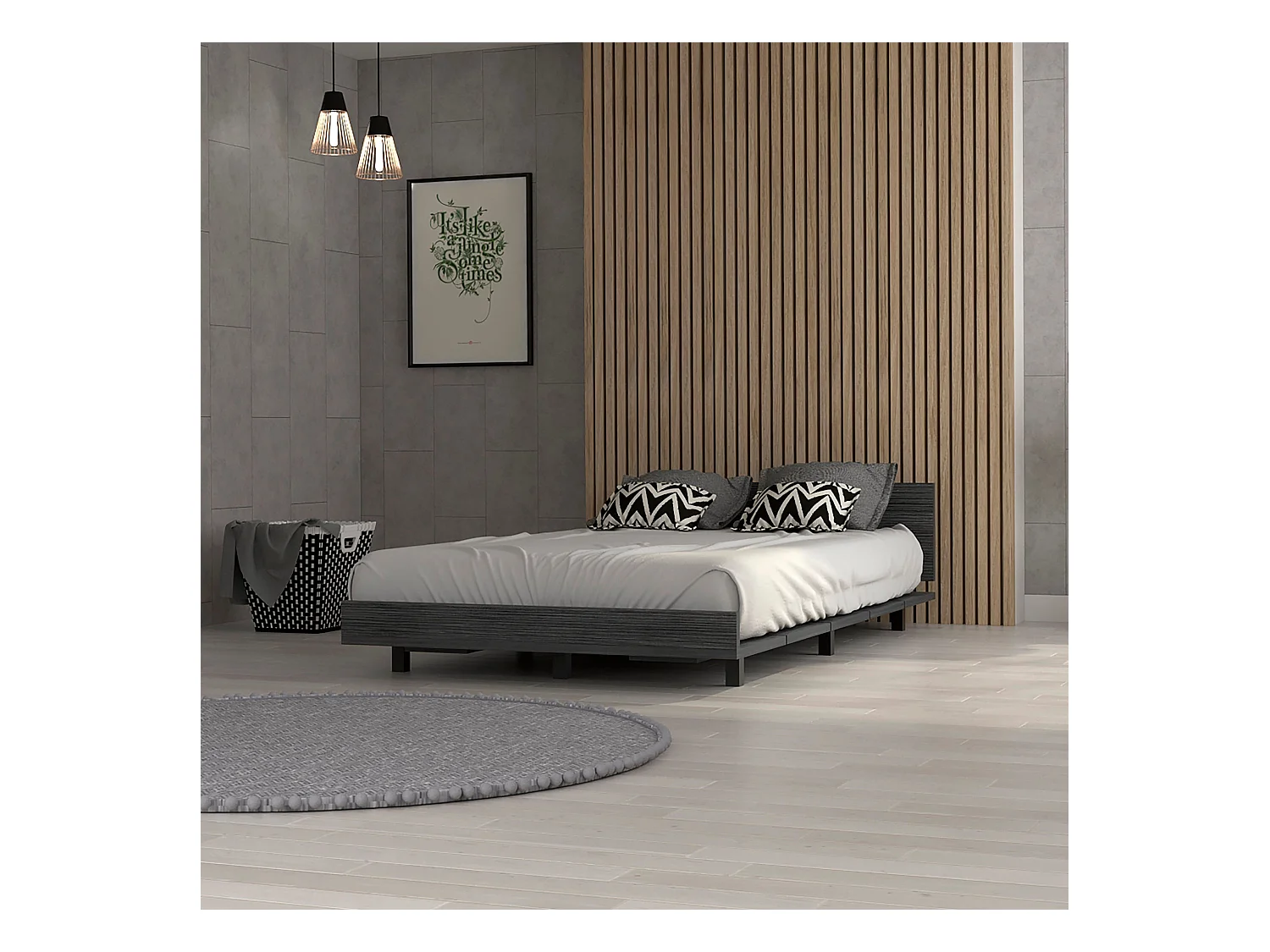 Cadre de lit simple kaia, 51,6 cm à x 212,5 cm P x 120 cm L, gris