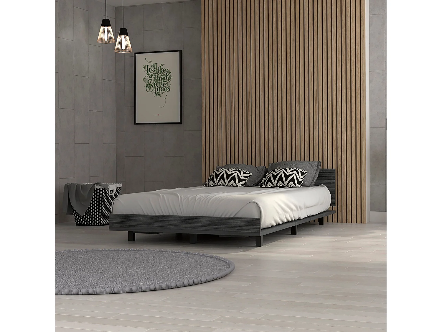 Cadre de lit simple kaia, 51,6 cm à x 212,5 cm P x 120 cm L, gris