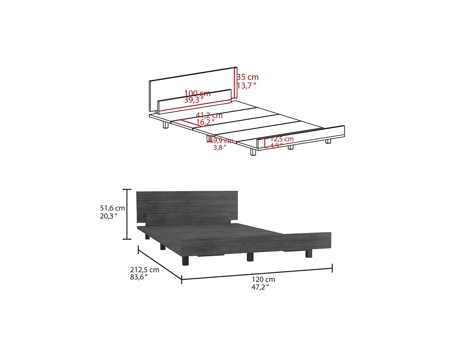 Estrutura de cama Kaia Smokey, carvalho cinzento