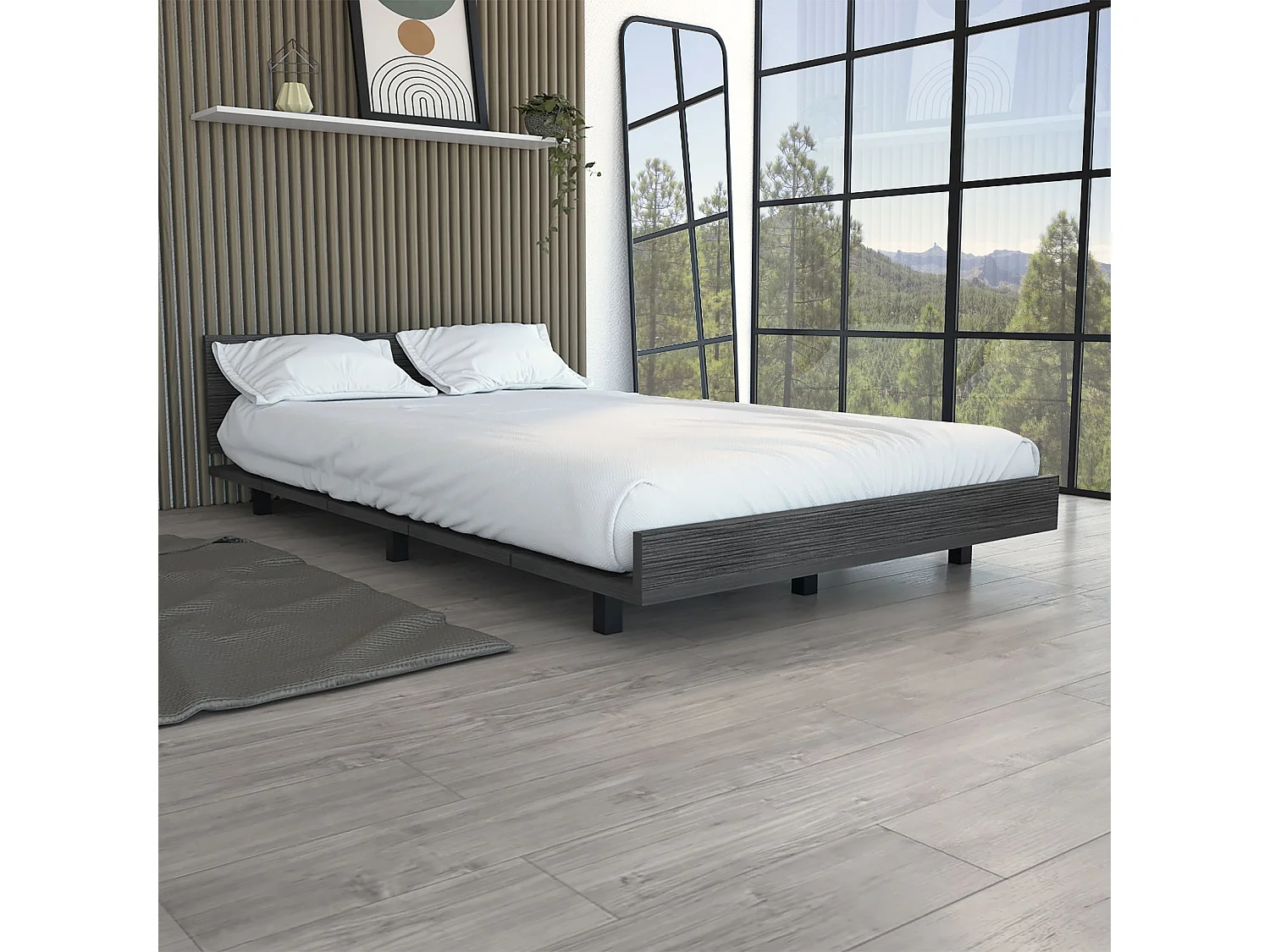 Estrutura de cama Kaia Smokey, carvalho cinzento
