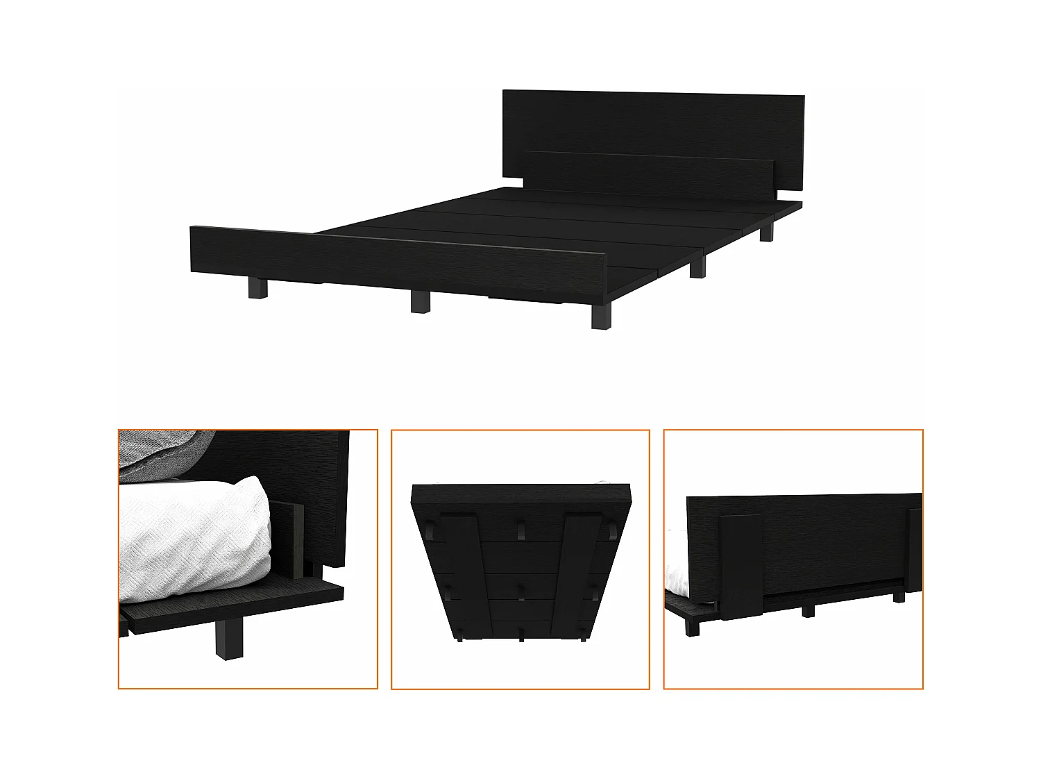 Base letto singola Kaia, con struttura 51,6CM L X 212,5CM P X 120CM L Nero
