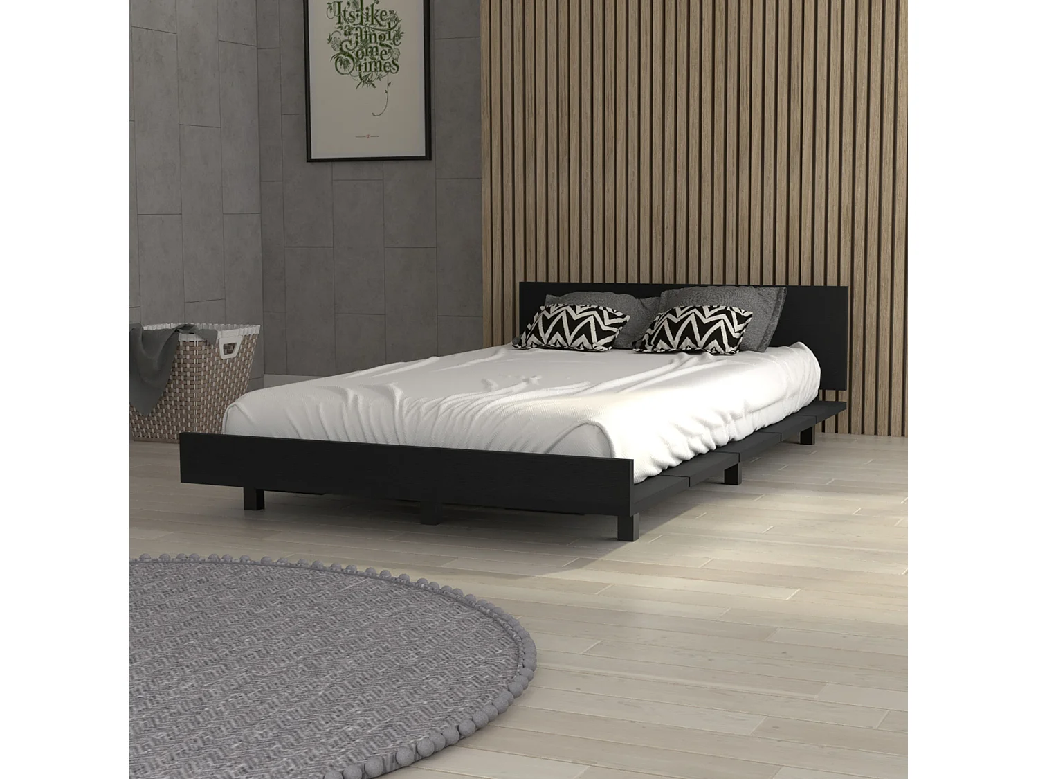 Cadre de lit simple kaia, 51,6 cm à x 212,5 cm P x 120 cm L, noir