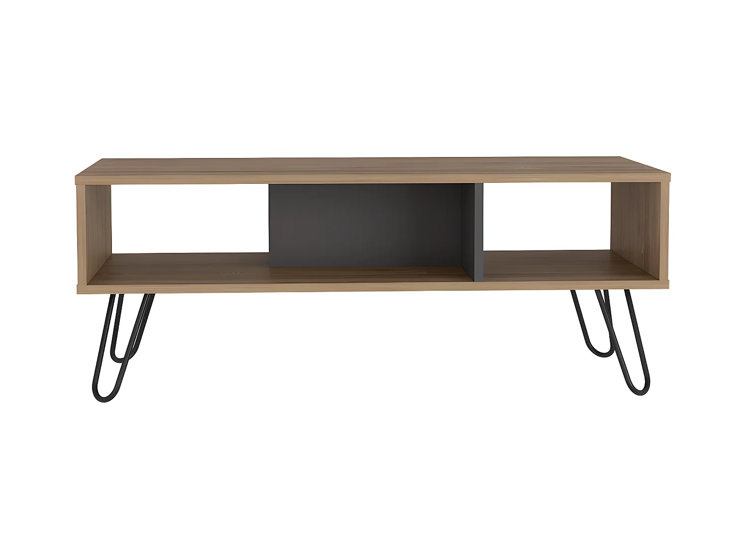 Table centrale de Vegas sans tiroirs ni étagères, 40 cm à x 101,1 cm le x 45 cm P, miel / plomb