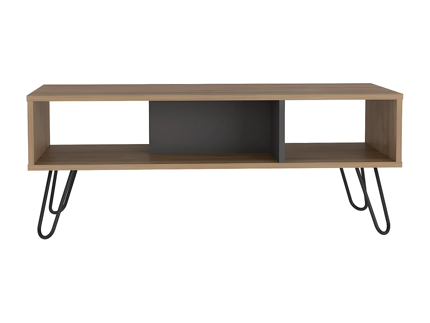 Table centrale de Vegas sans tiroirs ni étagères, 40 cm à x 101,1 cm le x 45 cm P, miel / plomb