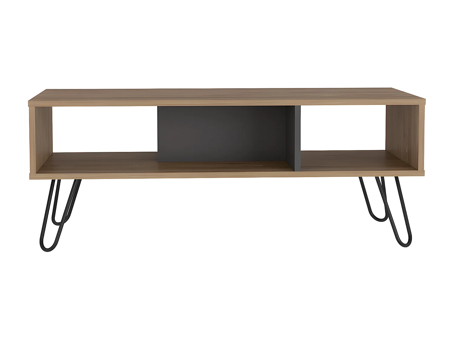 Table centrale de Vegas sans tiroirs ni étagères, 40 cm à x 101,1 cm le x 45 cm P, miel / plomb