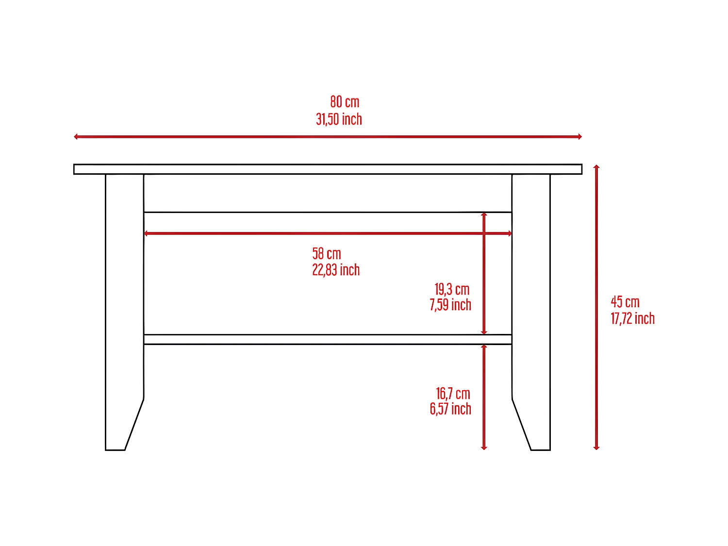 Tavolino Essential, con ripiano 45CM L X 80CM A X 70CM P Nero
