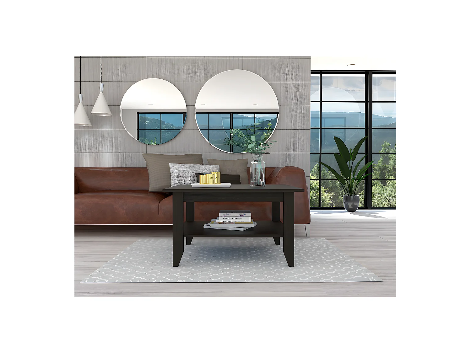Table centrale essentielle avec étagère, 80 cm à x 70 cm P x 45 cm et Wengue