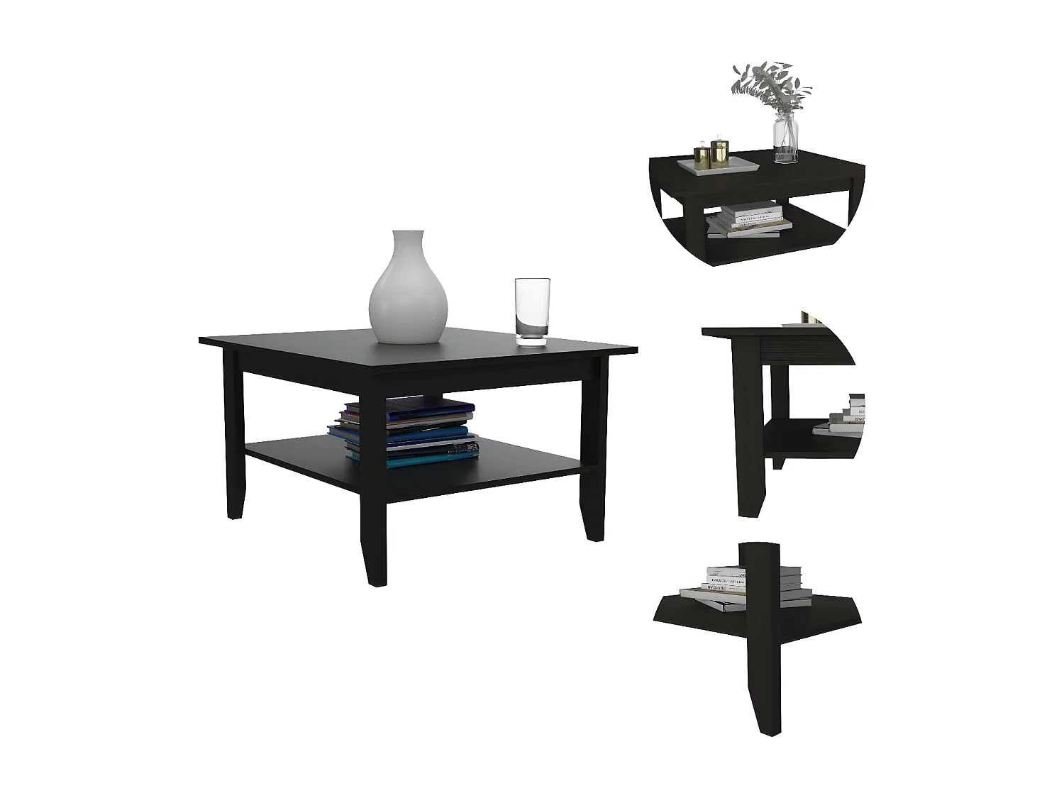 Table centrale essentielle avec étagère, 80 cm à x 70 cm P x 45 cm et Wengue