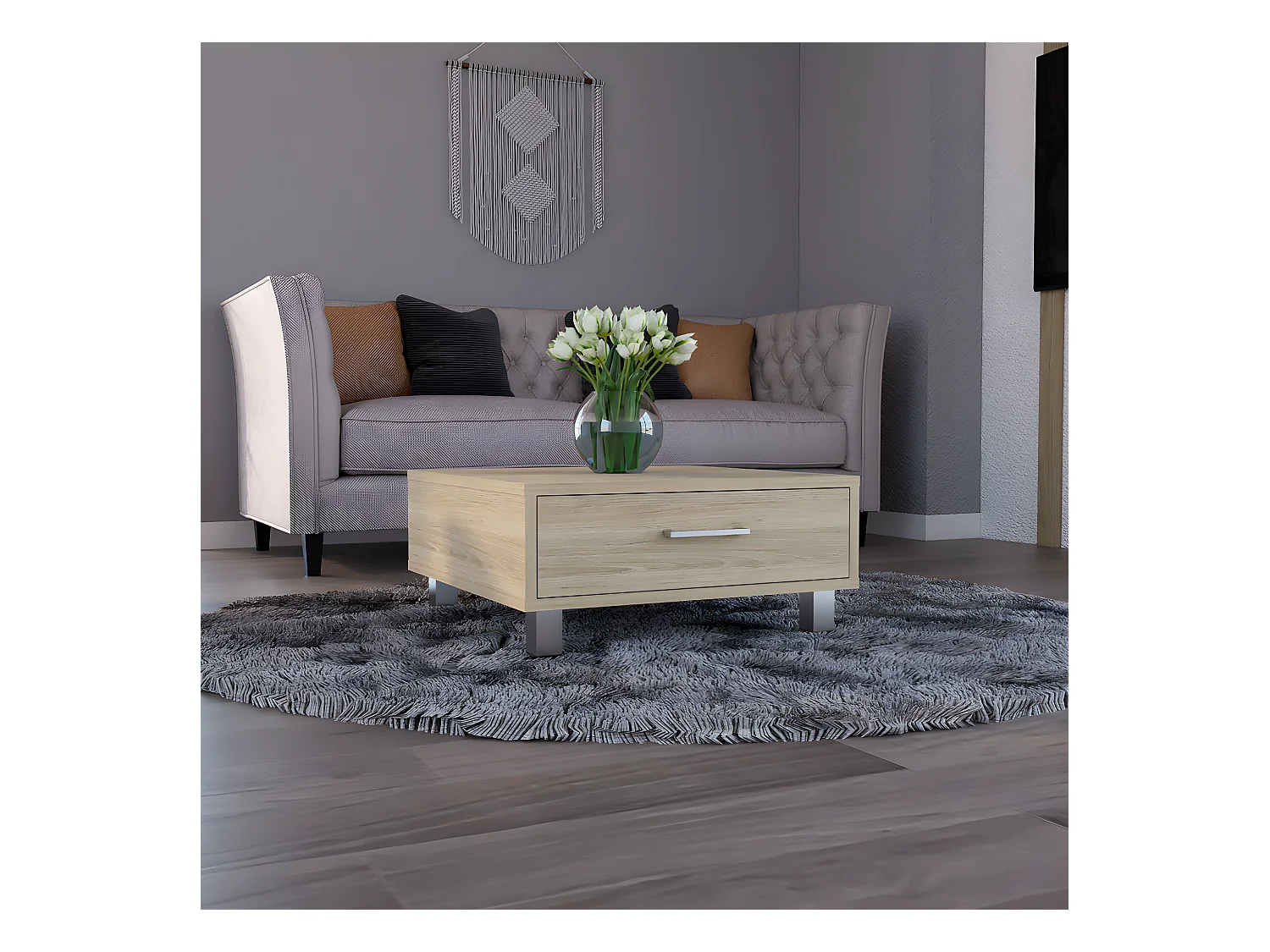 Table centrale de Beijing avec 1 tiroir, 26,3 cm à x 60 cm P x 60 cm et miel