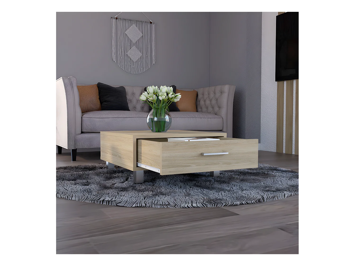 Table centrale de Beijing avec 1 tiroir, 26,3 cm à x 60 cm P x 60 cm et miel