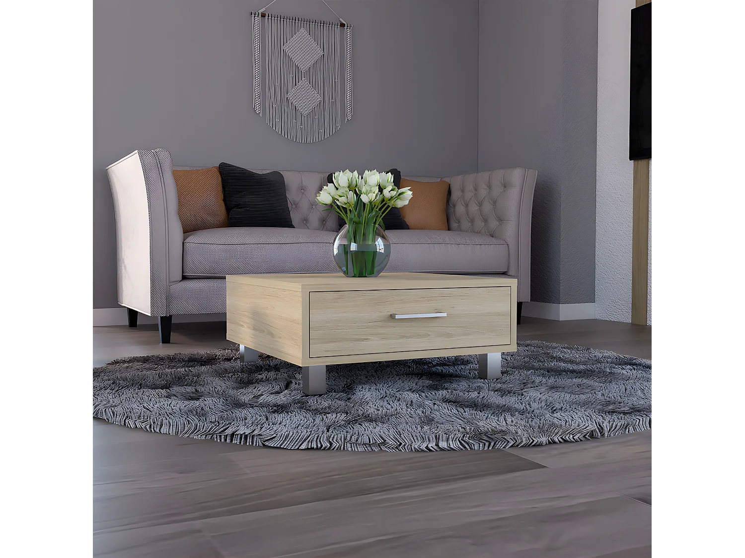 Table centrale de Beijing avec 1 tiroir, 26,3 cm à x 60 cm P x 60 cm et miel