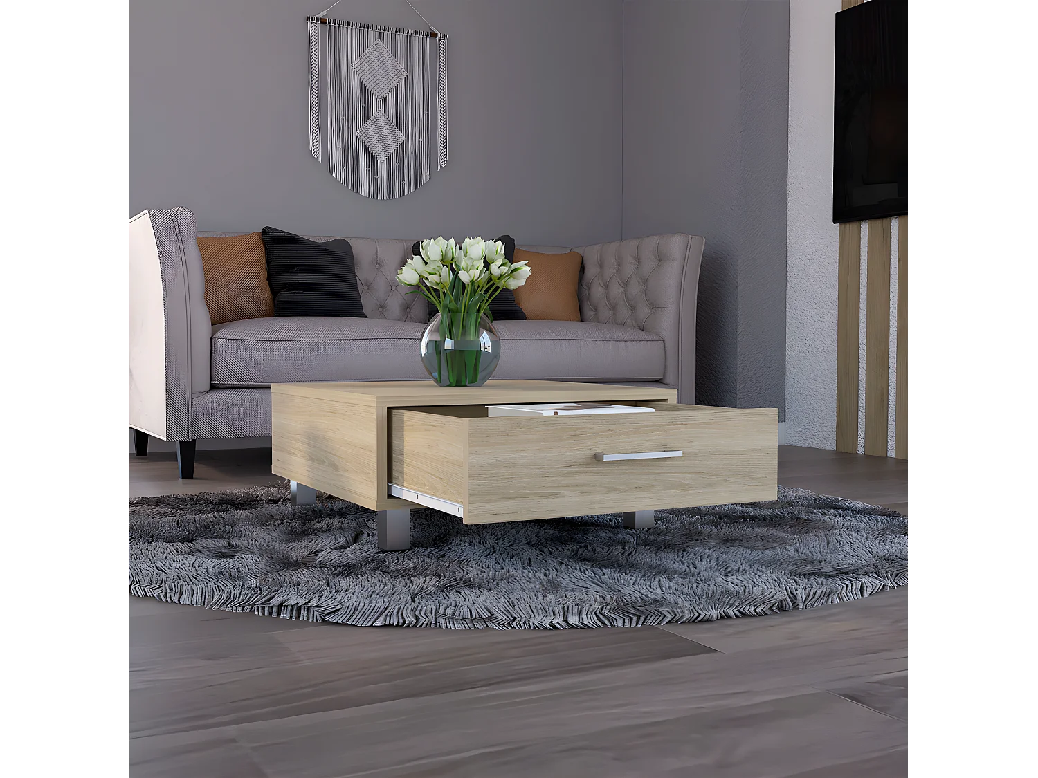 Table centrale de Beijing avec 1 tiroir, 26,3 cm à x 60 cm P x 60 cm et miel