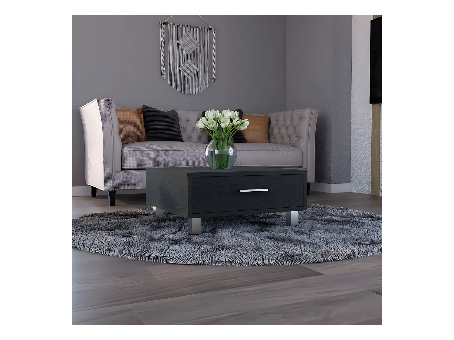 Tavolino Beijing, con cassetto 26,3 cm L X 60 cm H X 60 cm L X 60 cm P Nero