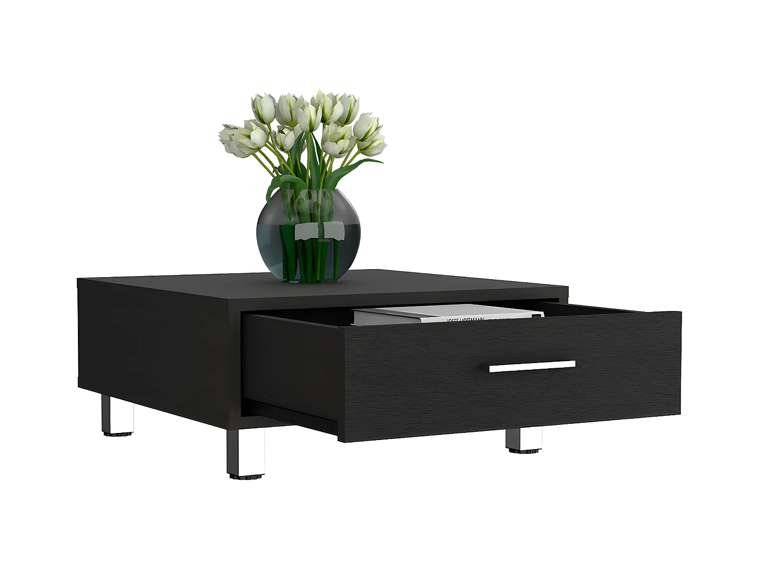 Tavolino Beijing, con cassetto 26,3 cm L X 60 cm H X 60 cm L X 60 cm P Nero