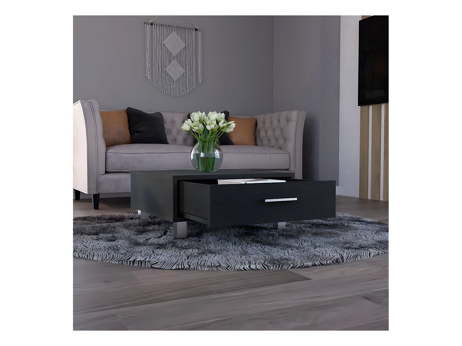 Tavolino Beijing, con cassetto 26,3 cm L X 60 cm H X 60 cm L X 60 cm P Nero