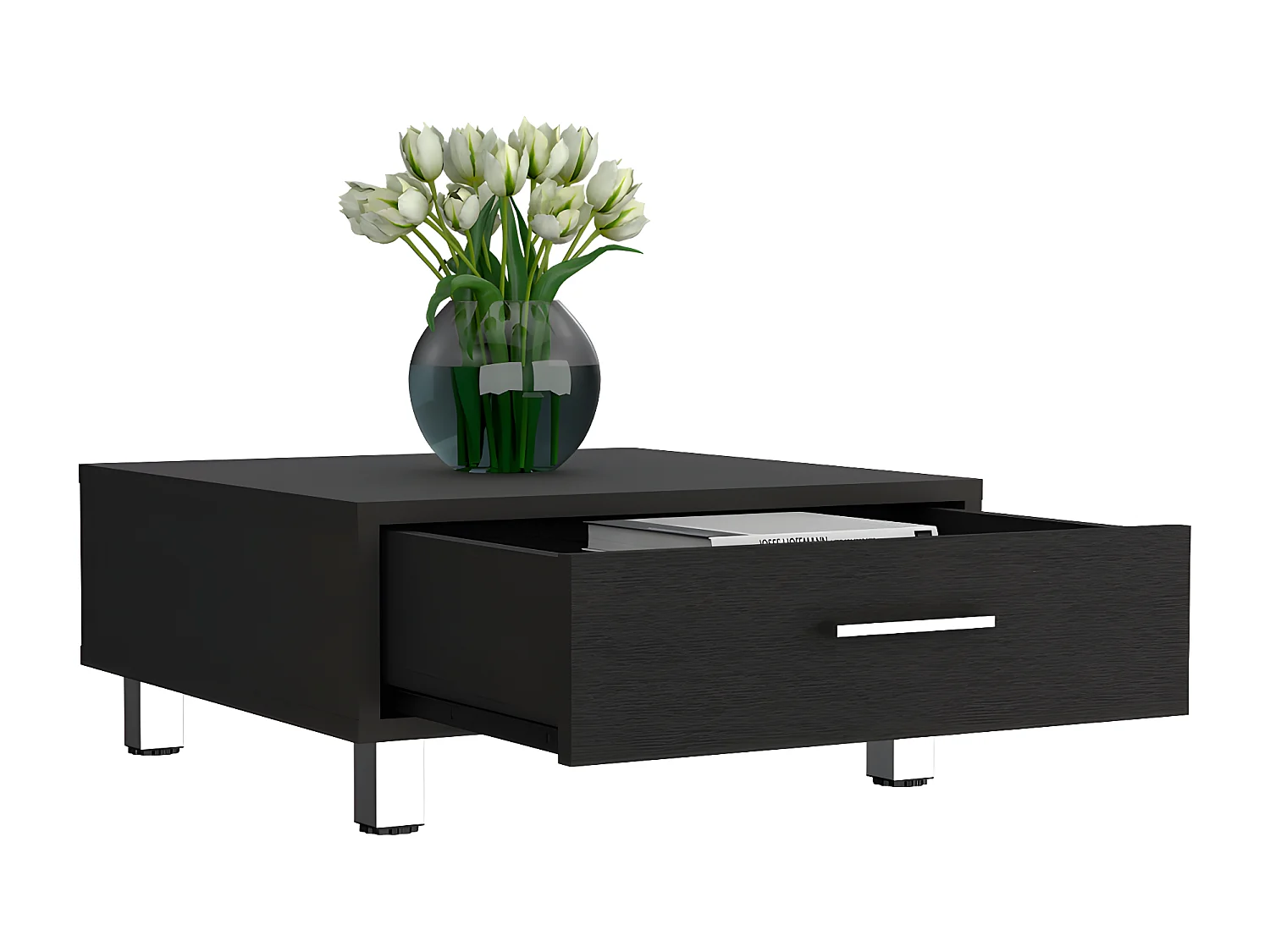 Table centrale de Pékin avec 1 tiroir, 26,3 cm à x 60 cm P x 60 cm et Wengue